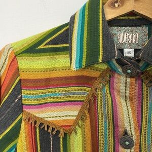 Silverado Western Shirt Women's XS Fringe Southwest Button Up Bold Stripes